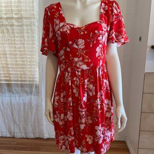 Band Of Gypsies Woman's Red Floral Open-Back Flutter Sleeve Midi Dress Sz Lr